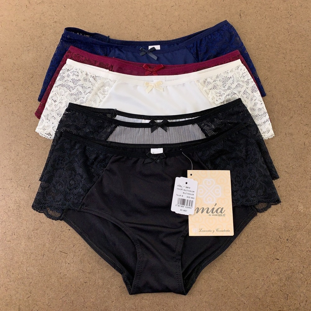 Mia De Andrea Women's Size Medium Multicolor Lace Side Hipster Panty 4 Pack NWT